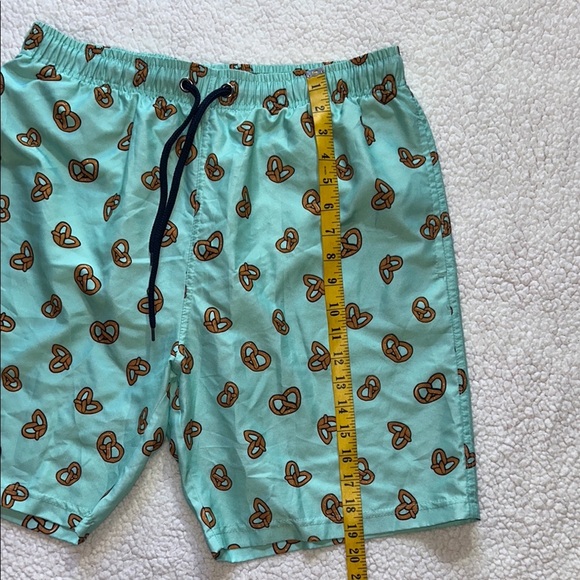 Aqua Pretzel Pattern Men's Swim Trunks - Picture 4 of 11